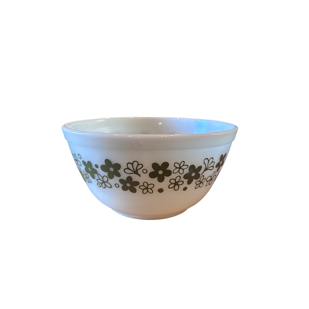 Pyrex Crazy Daisy Spring Blossom Green Mixing Bowl 401 Milk Glass 1.5 Pint Vtg